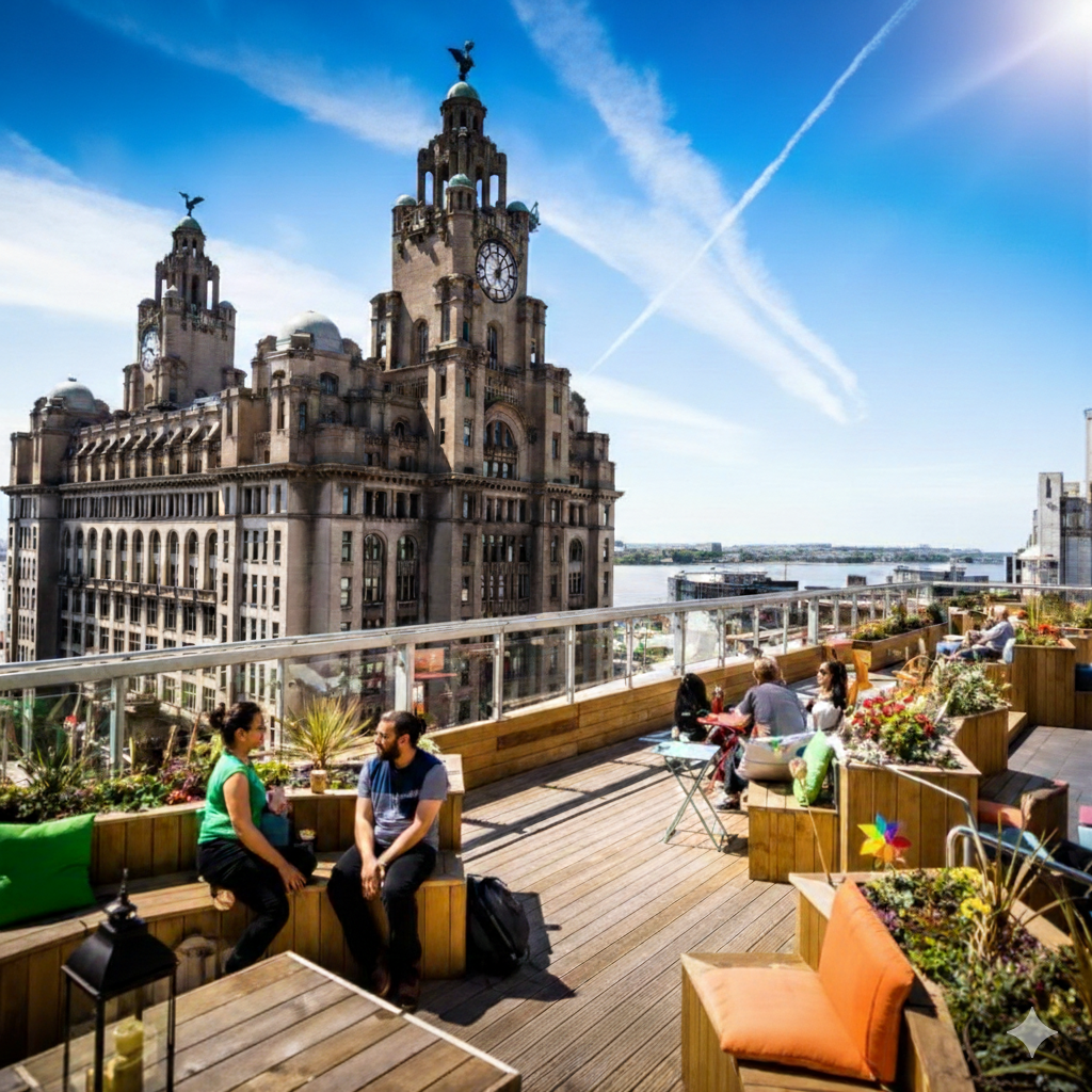 rooftop view of docks at liverpool