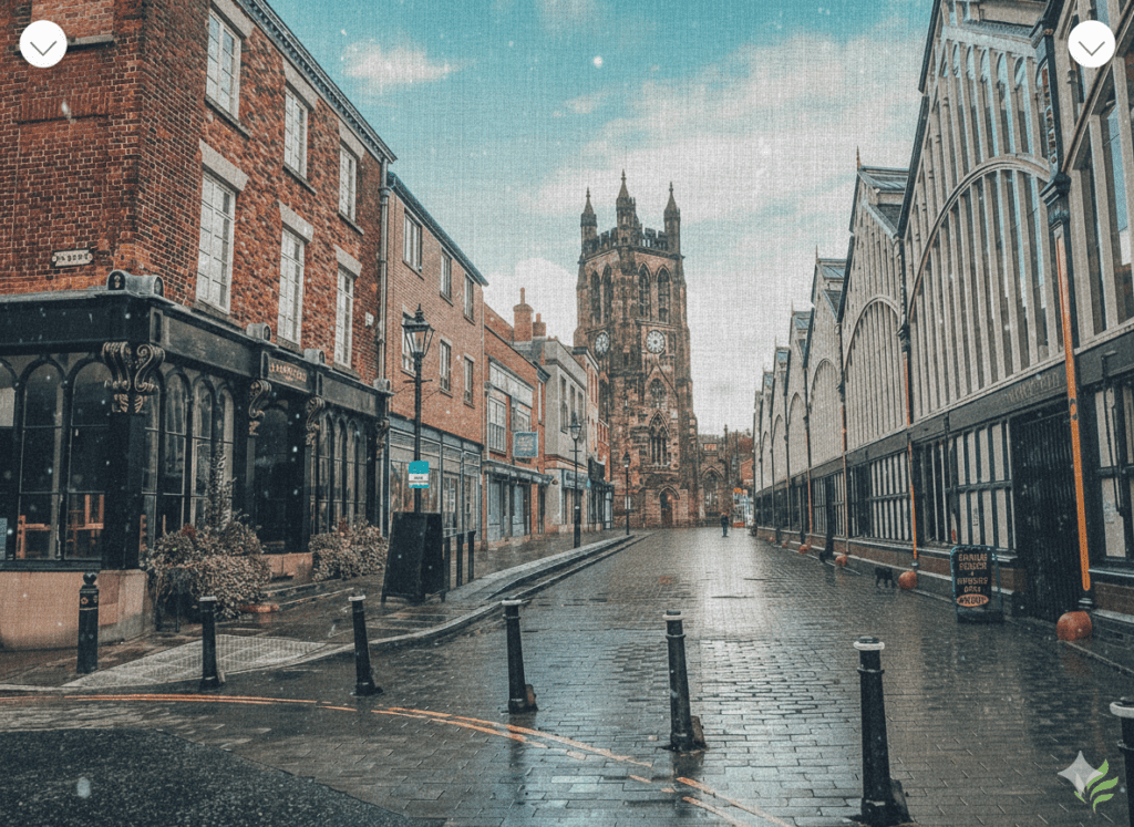 rainy stockport town centre