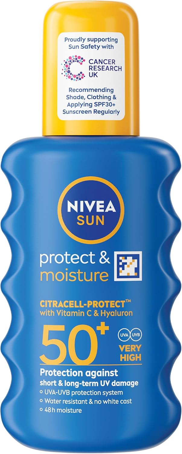 NIVEA SUN Protect & Moisture SPF 50+ Sun Spray with Vitamin C and Hyaluronic Acid