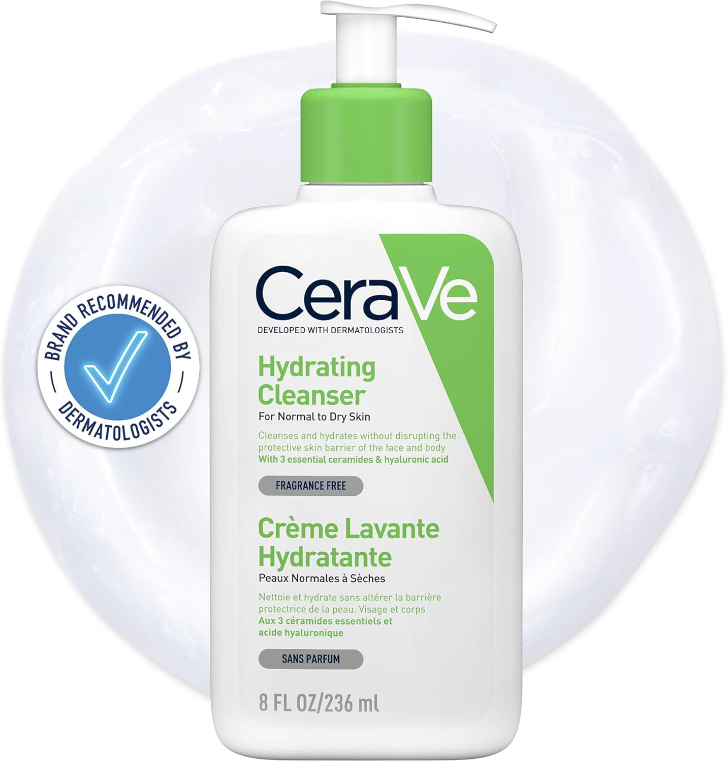 CeraVe Hydrating Cleanser with Hyaluronic Acid & Ceramides for Normal to Dry Skin – 236 ml